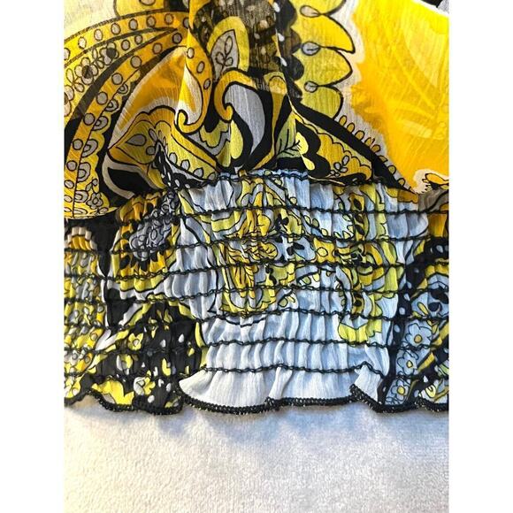 Do & Be Women’s Blouse Paisley Cropped Smocked Waist Tie Neck Y2k Party 70s - Picture 4 of 7